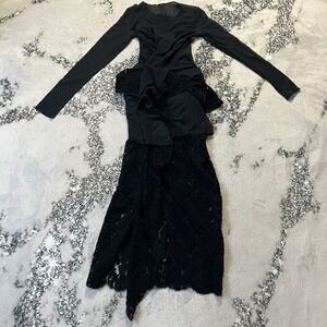 Proenza Schouler Runway Dress Womens Size 2 Black Sheer Ruffle Long Lace Evening